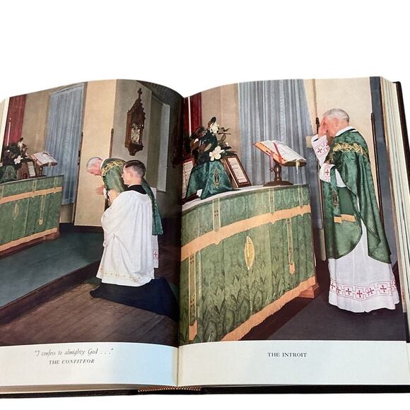 Holy Bible Catholic Action Addition Goodwill Brown Gold MCM 1953 50s Illustrated - Picture 15 of 16